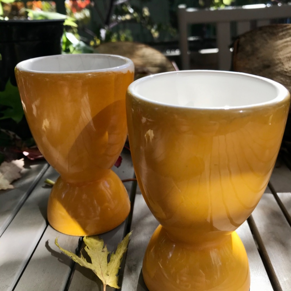 Vintage - Yellow ceramic « wine » glasses - Picture 2 of 7